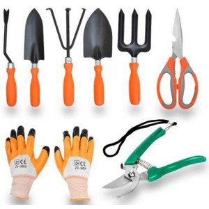 IBEX Garden Tool Set of 8- Trowel Set of 5, Pruner, Multipurpose Scissor & Garden Gloves Garden Tool Kit