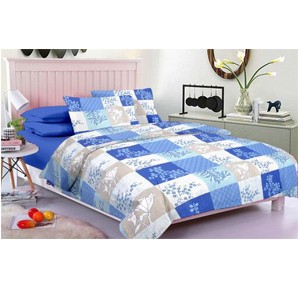 The Home Shop Superior Cotton, Blue Flora Checks 144 TC Double Bedsheet with Pillow Cover