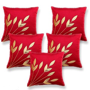Home Alive Decorative Golden Leaf Striped PillowCover Bedroom & Living Room Cushion Cover Set Sofa 16 X 16 Inches (Set
