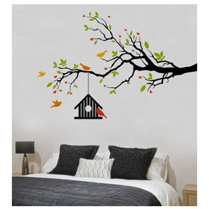 Rawpockets ' Heart-in Flower Tree with Bird Cage' Wall Decal Sticker' Wall Stickers