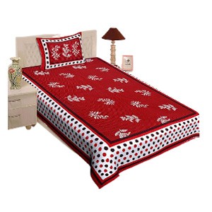 Red Goli Floral Single Bedsheet with 1 Pillow Cover(63*95)