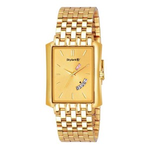 Skykark Squre 421 Gold Dial Water Resistant Gold Color Stainless Steel Day & Date Function Watch for Men/Boys Analog Wat