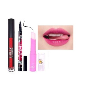 shills professional matte finish pure red color lipstick pack of 1+36 pen black eyeliner pack of 1+strawberry pink magi