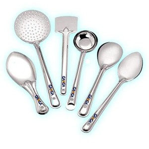 GANGA Stainless Steel Serving Tools for Kitchen | Serving Spoons Set for Dining with 6 Different pcs |Big Spoon | Skimm