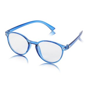 ALCHIKO Unisex Full Rim Oval Shape Polarized Sunglass with UV Protection, Blue Frame, Transparent Lens