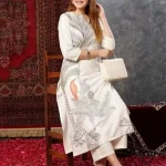 Women's Cream Printed Cotton Blend Straight Kurta with palazzo