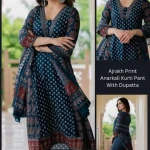 Women's Rayon Printed Anarkali Kurta and Pant with Dupatta Set