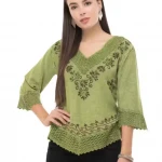 Women's Rayon Green Embroidery Top