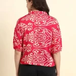 Women Abstract Print Puff Sleeve Casual Shirt