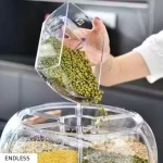 6-Grid Rotating Cereal, Rice, and Grain Storage Container with Measuring Cup (White)