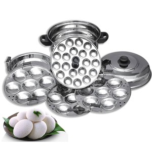Blueberryâ€™s 3 Plate 21 Idly+1 Plate Small Idly+1 Steamer Plate Stainless Steel Idli Cooker Maker Steamer Pot Stand