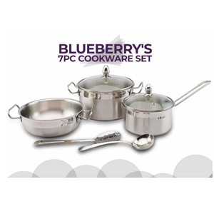 Blueberryâ€™s 7 Piece Stainless Steel Cookware Set Combo with Glass Lid