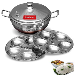 Blueberryâ€™s Stainless Steel 2 Plate 10 Idli Multi Purpose Kadai with Idli Idly Cooker Pot