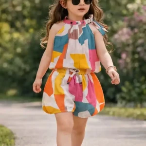 Trendy Girls Multicolor Abstract Printed Co-Ord Set