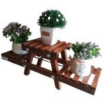 Handicrafts Wood Plant Stand With 3 Decks, Brown, 64 x 23 x 29 cm, 1 Piece