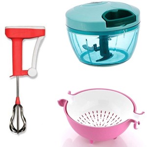 ODD M EVEN COMBO Of Rice And Vegetables Washing Strainer Handy Chopper and Power Free Hand BlenderMULTI COLOR Randomly