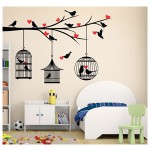 Sky Decal decorative loveing hearts tree birds with cages multicolour wall sticker for home décor (pvc vinyl covering a