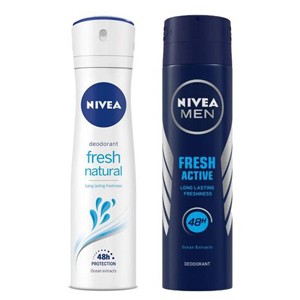 Nivea Fresh Natural and Nivea Men Fresh Active Original Deodorant, 150ml each, Combo of 2