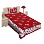 Red Goli Floral Single Bedsheet with 1 Pillow Cover(63*95)
