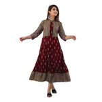 Women Rayon Printed Maroon Kurti With jacket