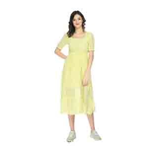 Trendy Collection of Women And Girls YELLOW Fit and Flare Round Neck Polka Dots Short Sleeves Dresess VERMA CREATION