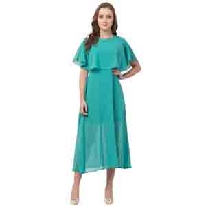 Trendy Collection of Women And Girls SKYGREEN Fit and Flare Round Neck Short Sleeves Dresess VERMA CREATION