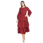 Trendy Collection of Women And Girls MUSTERD Fit and Flare Round Neck Long Sleeves Dresess VERMA CREATION