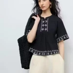 woman embroidery design top Black