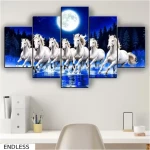 5 Panel Modern Running Horses Home decor scenery painting art