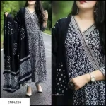Black Pure Cotton Kurti Pant Dupatta Set