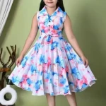 Girls’ Sleeveless Watercolor Print Flared Midi Dress