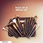Professional Makeup Brush Applicator Set of 15pcs with Premium Leather Pouch (Brown Colour)