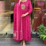 Embroidery work kurta set pink