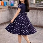 Rayon Girls Navy Blue Polka Dot Fit & Flare Frock Dress