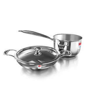Impex Serene Triply 2 Pcs Cookware Set ( Kadaipan with lid 20cm and Milkpan 16cm)