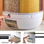 6-Grid Rotating Cereal, Rice, and Grain Storage Container with Measuring Cup (White)