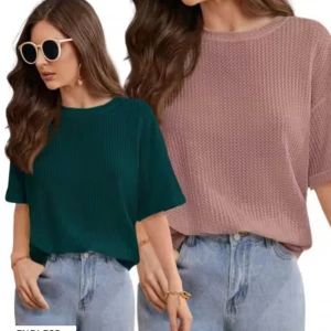 Women's Combo Weaffel Soft Knitted Cotton Blend T-shirt Pack Of-2