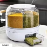 6-Grid Rotating Cereal, Rice, and Grain Storage Container with Measuring Cup (White)