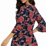 Women’s floral print straight short kurti-Blue with floral prints