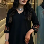 V neck  Printed Rayon Short Kurti