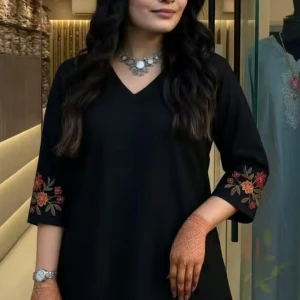 V neck  Printed Rayon Short Kurti