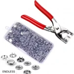 100 Pcs  Silver Button Box with Pressing  Plier