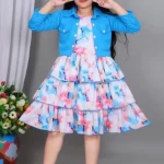 Trendy Blue Floral Layered Winter Dress for Girls with Stylish Jacket  5-7, 10-12 Yrs, Only