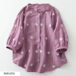 Embroidered Button-Down Cotton Top