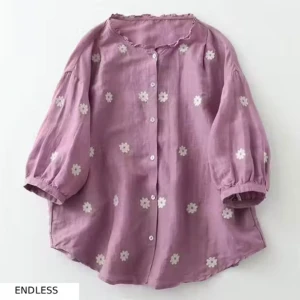 Embroidered Button-Down Cotton Top