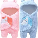 New Born Baby Blanket Wrapper Bath Towel with Hooded Baby Blanket (unicorn blue)-2 PCS