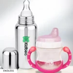 Stainless Steel Infant Baby Feeding Bottle with Pink Sipper soft pacifer