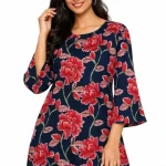 Women’s floral print straight short kurti-Blue with floral prints