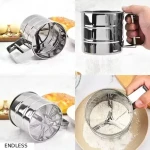 Flour Sifter Stainless Steel Hand Press 4- Cup Large Capacity