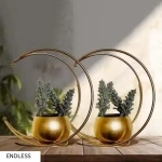 Gold Metal Moon Shape Flower Pot